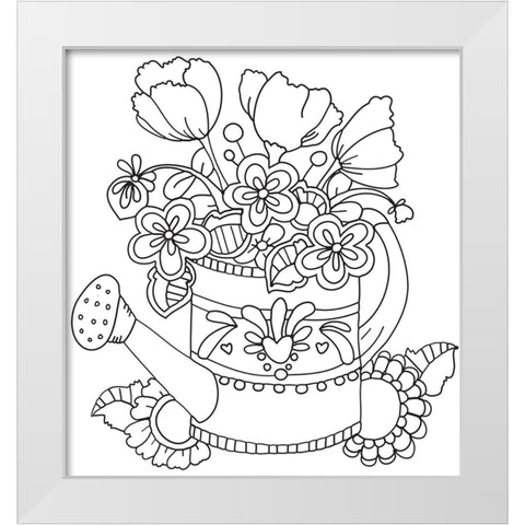 Watering Can Line Art White Modern Wood Framed Art Print by Wade, Valarie