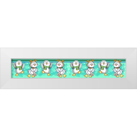 Penguin Border White Modern Wood Framed Art Print by Wade, Valarie