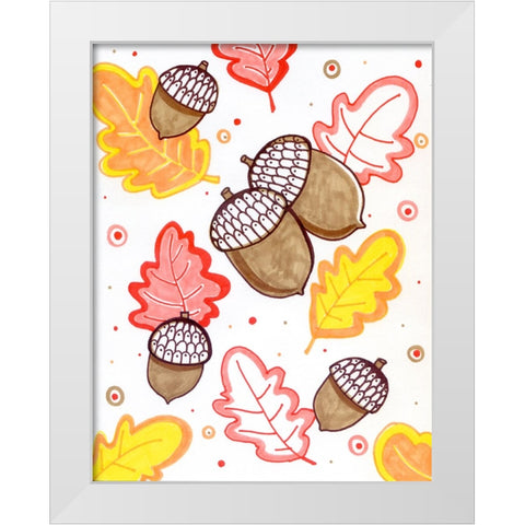 Acorn Rain White Modern Wood Framed Art Print by Wade, Valarie