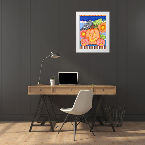 Crows Pumpkin Patch White Modern Wood Framed Art Print by Wade, Valarie