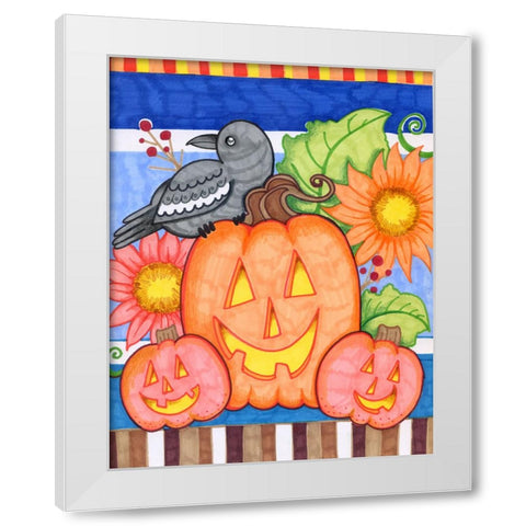 Crows Pumpkin Patch White Modern Wood Framed Art Print by Wade, Valarie