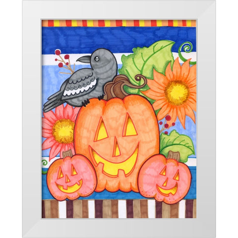 Crows Pumpkin Patch White Modern Wood Framed Art Print by Wade, Valarie