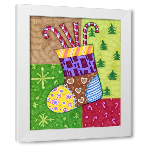 Patchwork Stocking White Modern Wood Framed Art Print by Wade, Valarie