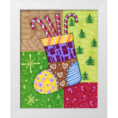 Patchwork Stocking White Modern Wood Framed Art Print by Wade, Valarie