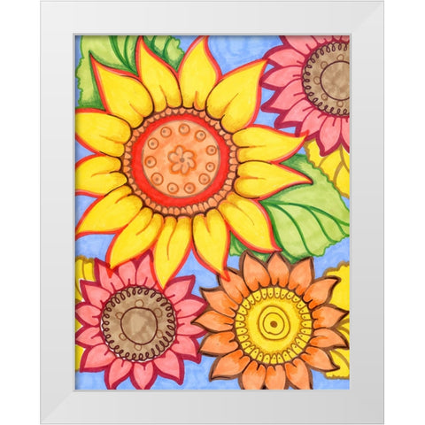 Sunflower Zen White Modern Wood Framed Art Print by Wade, Valarie