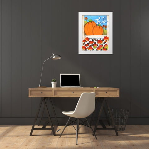 Fall Pumpkins White Modern Wood Framed Art Print by Wade, Valarie