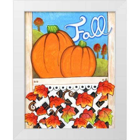 Fall Pumpkins White Modern Wood Framed Art Print by Wade, Valarie
