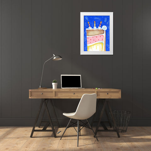 Birthday Cake Blue White Modern Wood Framed Art Print by Wade, Valarie