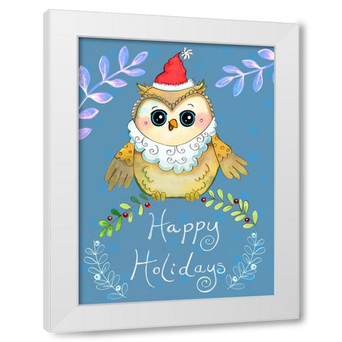 Santa Owl Big Eyes White Modern Wood Framed Art Print by Wade, Valarie