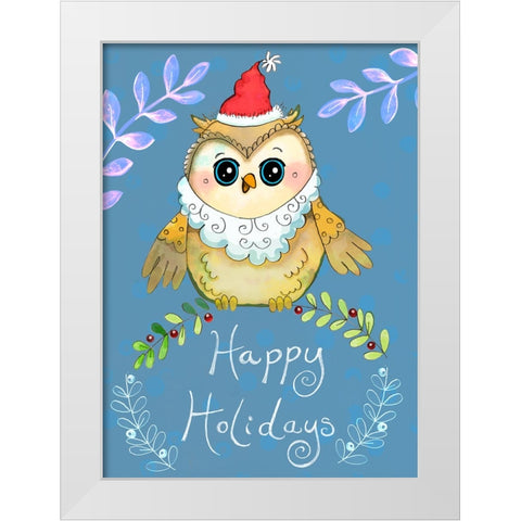 Santa Owl Big Eyes White Modern Wood Framed Art Print by Wade, Valarie
