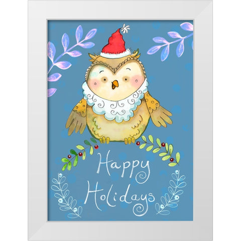 Santa Owl White Modern Wood Framed Art Print by Wade, Valarie