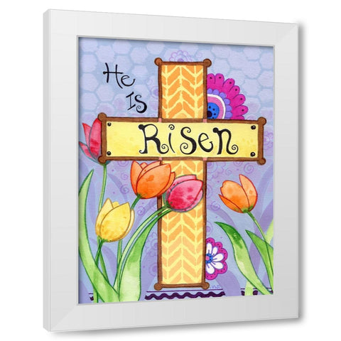 He Is Risen White Modern Wood Framed Art Print by Wade, Valarie