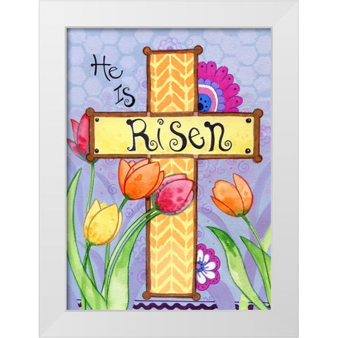 He Is Risen White Modern Wood Framed Art Print by Wade, Valarie