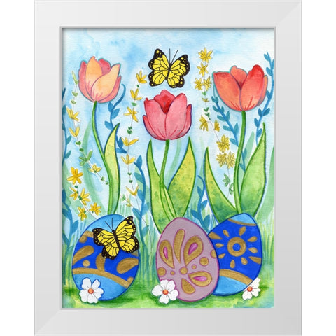 Egg Hunt White Modern Wood Framed Art Print by Wade, Valarie