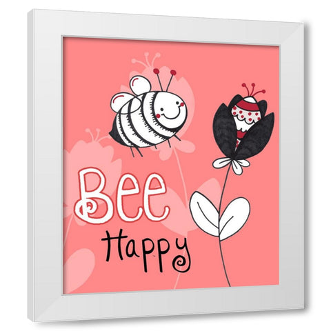 Bee Happy White Modern Wood Framed Art Print by Wade, Valarie