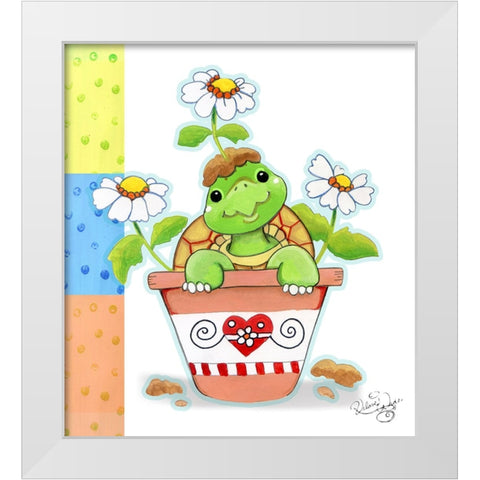 Flower Pot Turtle White Modern Wood Framed Art Print by Wade, Valarie