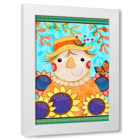 Happy Scarecrow White Modern Wood Framed Art Print by Wade, Valarie