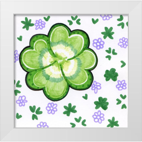 Four Leaf Clover White Modern Wood Framed Art Print by Wade, Valarie