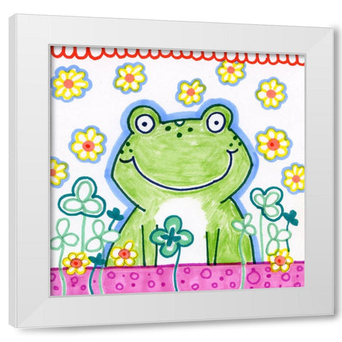 Frog In Clover White Modern Wood Framed Art Print by Wade, Valarie