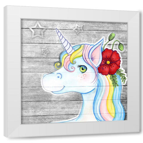 Unicorn Silver White Modern Wood Framed Art Print by Wade, Valarie