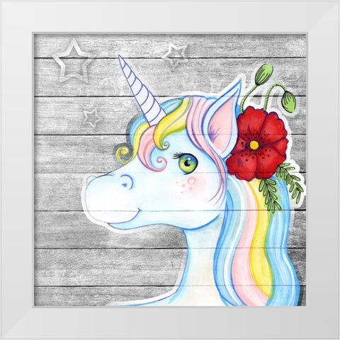 Unicorn Silver White Modern Wood Framed Art Print by Wade, Valarie