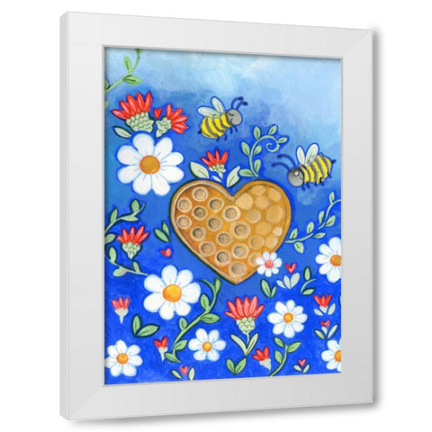 Happy Bees White Modern Wood Framed Art Print by Wade, Valarie