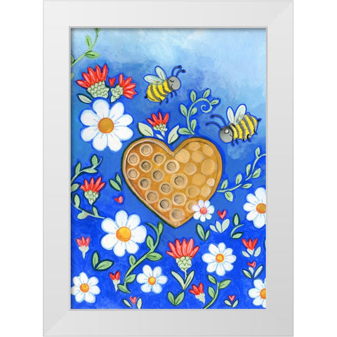 Happy Bees White Modern Wood Framed Art Print by Wade, Valarie
