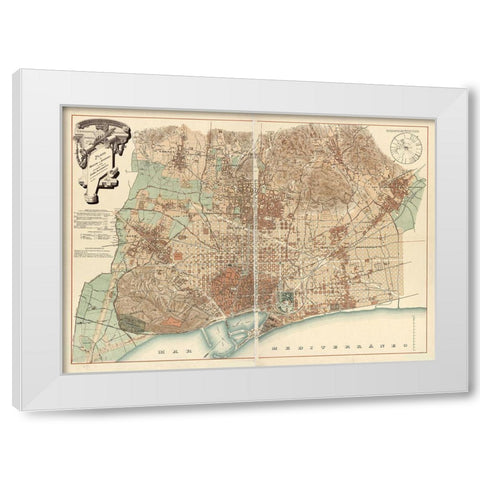 Barcelona White Modern Wood Framed Art Print by Vintage Apple Collection