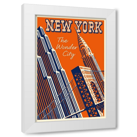 NY the Wonder City White Modern Wood Framed Art Print by Vintage Apple Collection