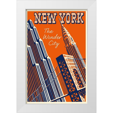 NY the Wonder City White Modern Wood Framed Art Print by Vintage Apple Collection