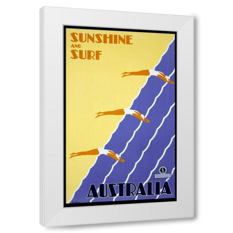Sunshine and Surf Australia White Modern Wood Framed Art Print by Vintage Apple Collection
