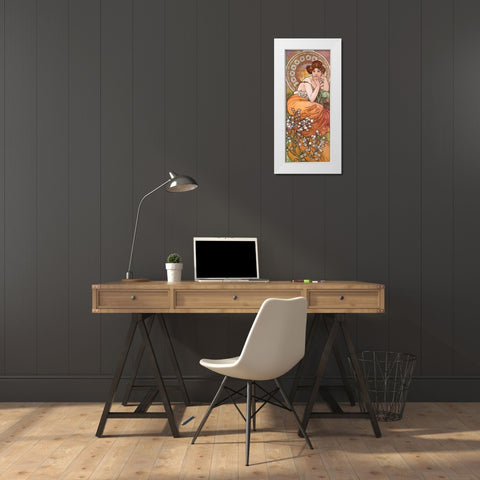 Mucha Topaz White Modern Wood Framed Art Print by Vintage Apple Collection