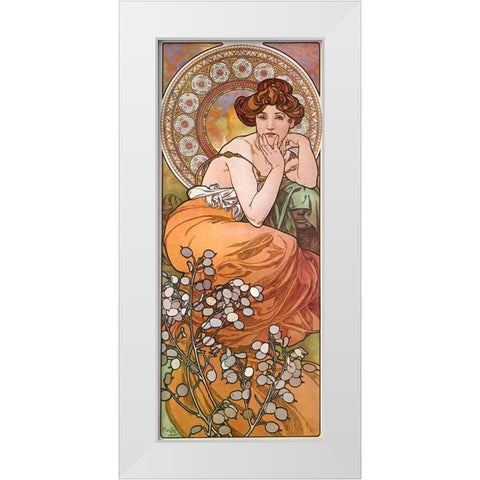 Mucha Topaz White Modern Wood Framed Art Print by Vintage Apple Collection