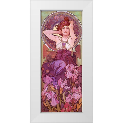 Mucha Amethyst  White Modern Wood Framed Art Print by Vintage Apple Collection