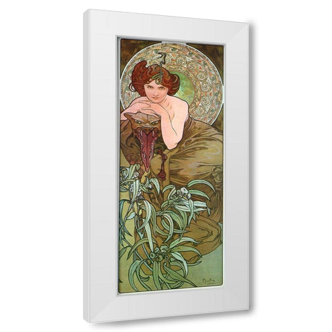 Mucha Emeraude White Modern Wood Framed Art Print by Vintage Apple Collection