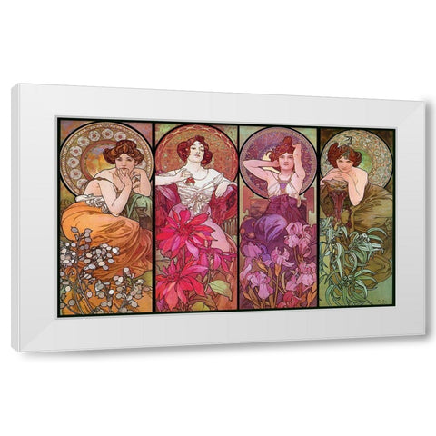 Mucha Topaz Ruby Amethyst Emeraude White Modern Wood Framed Art Print by Vintage Apple Collection
