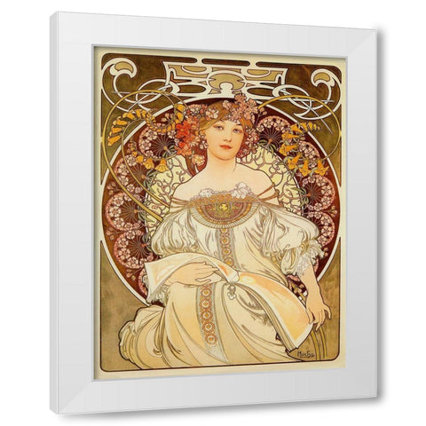 Mucha Reverie White Modern Wood Framed Art Print by Vintage Apple Collection