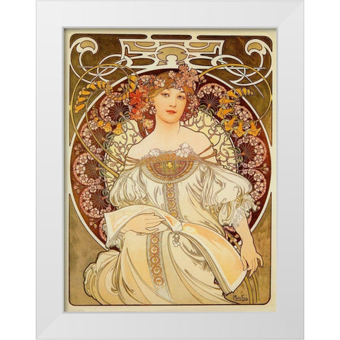 Mucha Reverie White Modern Wood Framed Art Print by Vintage Apple Collection