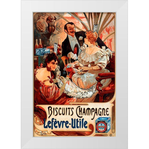 Mucha Biscuits Champagne Lefevre-Utile White Modern Wood Framed Art Print by Vintage Apple Collection