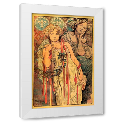 Mucha Daily News White Modern Wood Framed Art Print by Vintage Apple Collection