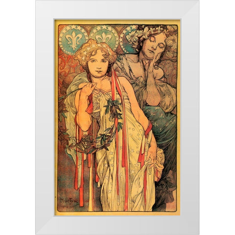Mucha Daily News White Modern Wood Framed Art Print by Vintage Apple Collection