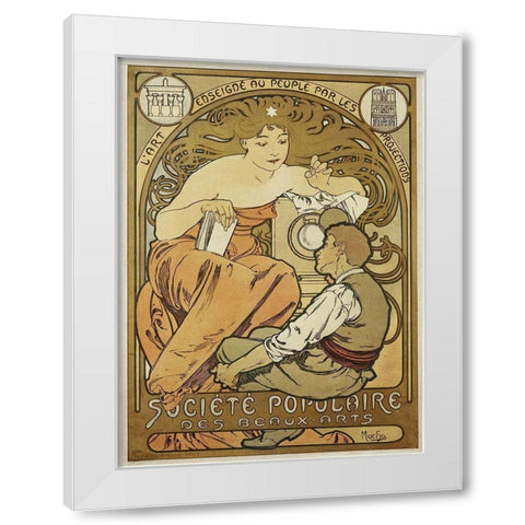 Mucha Societe Populaire White Modern Wood Framed Art Print by Vintage Apple Collection