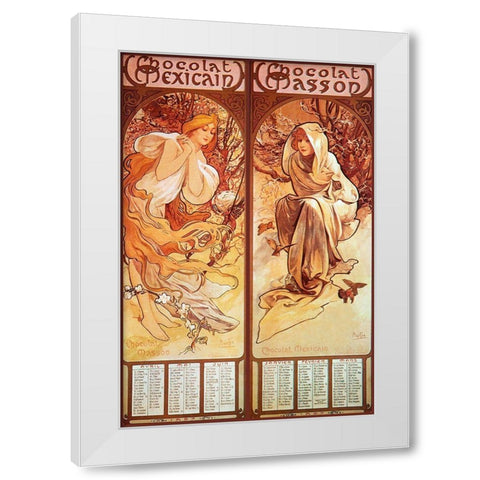 Mucha Chocolat Panels White Modern Wood Framed Art Print by Vintage Apple Collection