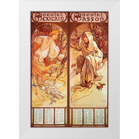 Mucha Chocolat Panels White Modern Wood Framed Art Print by Vintage Apple Collection