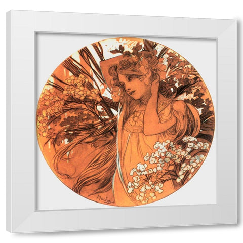Mucha Spring Medallion White Modern Wood Framed Art Print by Vintage Apple Collection