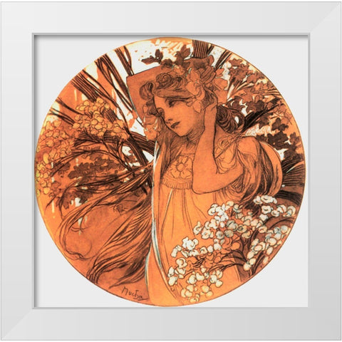 Mucha Spring Medallion White Modern Wood Framed Art Print by Vintage Apple Collection