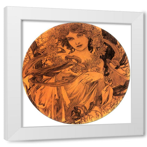 Mucha Summer Medallion White Modern Wood Framed Art Print by Vintage Apple Collection