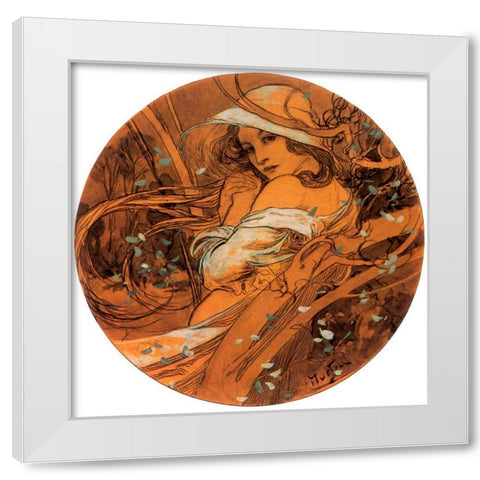 Mucha Winter Medallion White Modern Wood Framed Art Print by Vintage Apple Collection