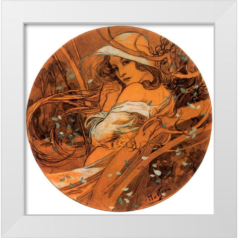 Mucha Winter Medallion White Modern Wood Framed Art Print by Vintage Apple Collection
