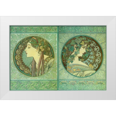 Mucha Green Medallions White Modern Wood Framed Art Print by Vintage Apple Collection